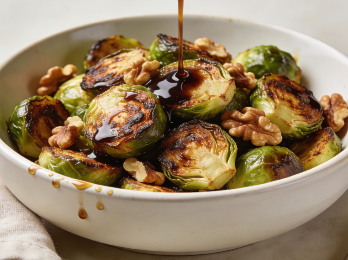 Balsamic roasted Brussels sprouts with toasted walnuts